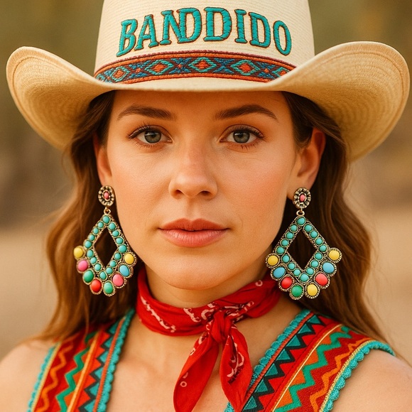 Boho Colorful Western Drop Earrings – Multicolor Statement Jewelry - Picture 1 of 3